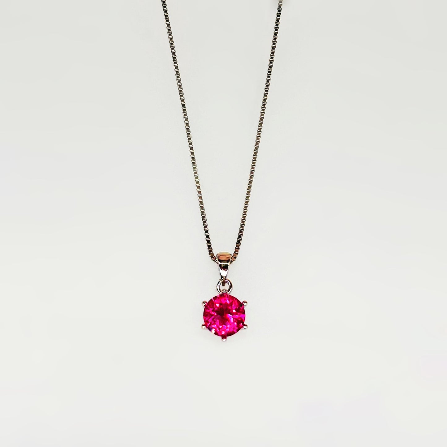 Pink Solitaire Necklace in Italian 92.5 Silver