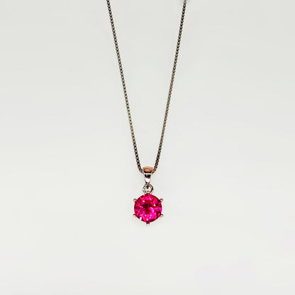 Pink Solitaire Necklace in Italian 92.5 Silver