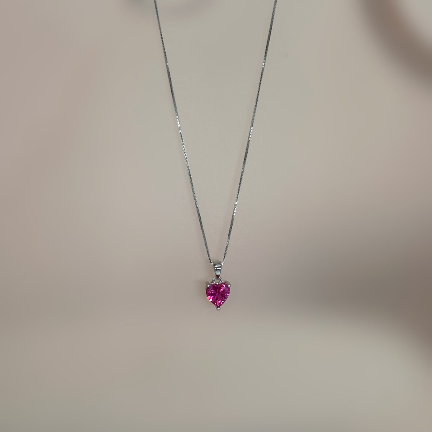 Pink Heart Solitaire Necklace in Italian 92.5 Silver