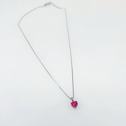 Pink Heart Solitaire Necklace in Italian 92.5 Silver