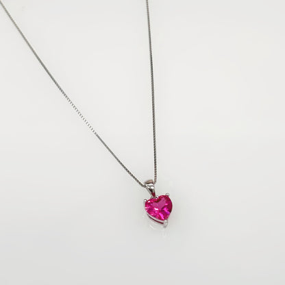 Pink Heart Solitaire Necklace in Italian 92.5 Silver
