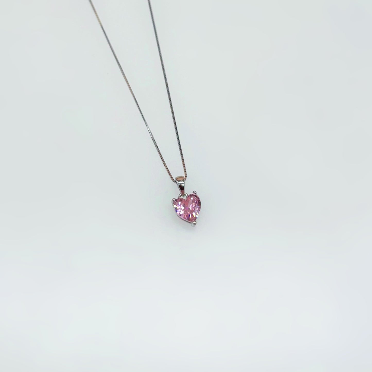 Pink Heart Solitaire Necklace in Italian 92.5 Silver