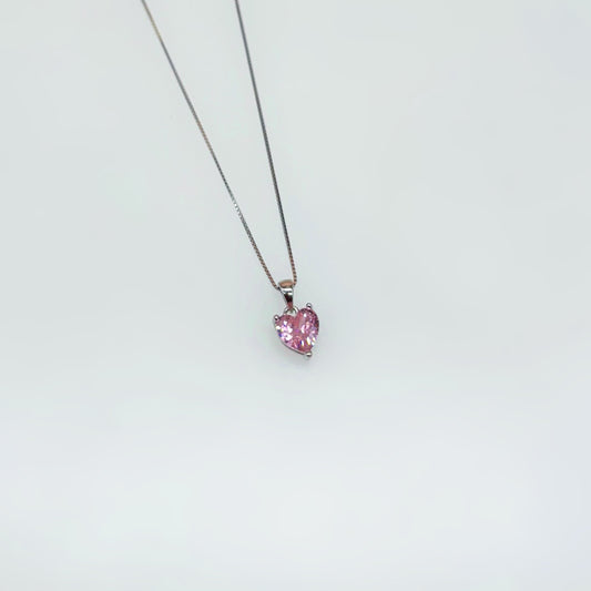 Pink Heart Solitaire Necklace in Italian 92.5 Silver