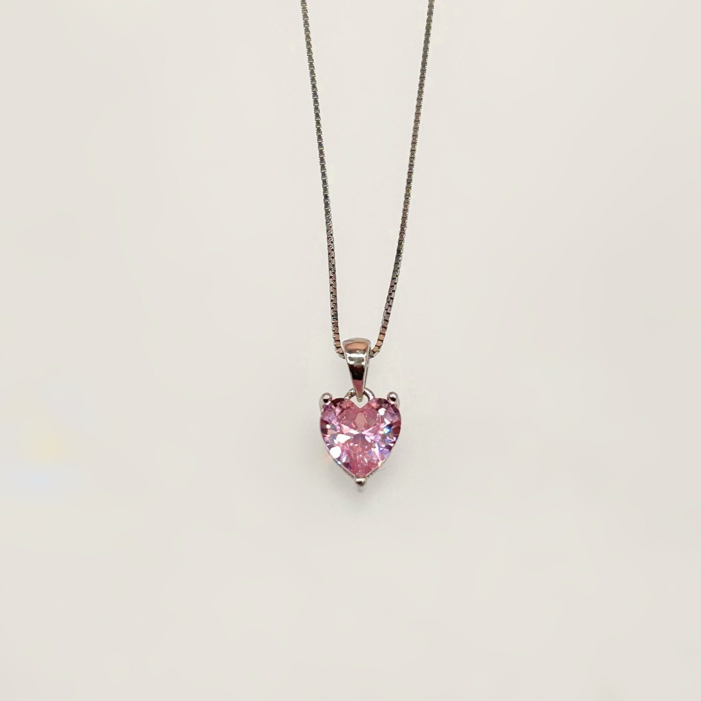 Pink Heart Solitaire Necklace in Italian 92.5 Silver