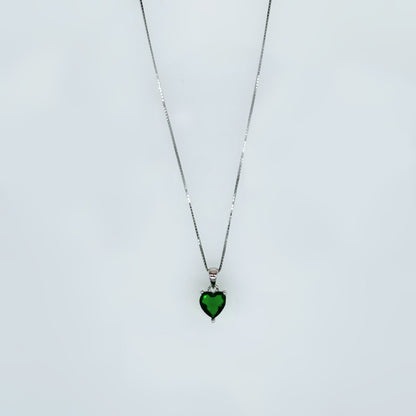 Green Heart Solitaire Necklace in Italian 92.5 Silver