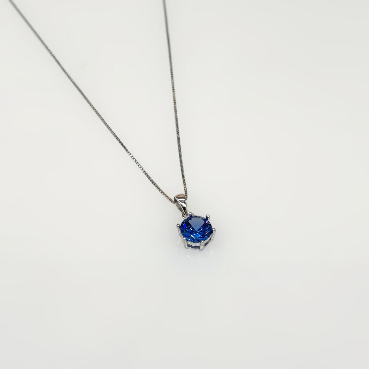 Blue Solitaire Necklace in Italian 92.5 Silver