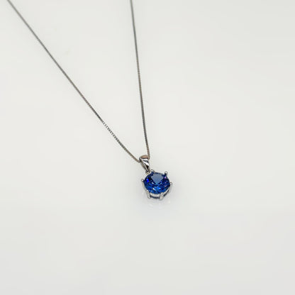 Blue Solitaire Necklace in Italian 92.5 Silver