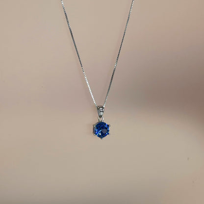 Blue Solitaire Necklace in Italian 92.5 Silver