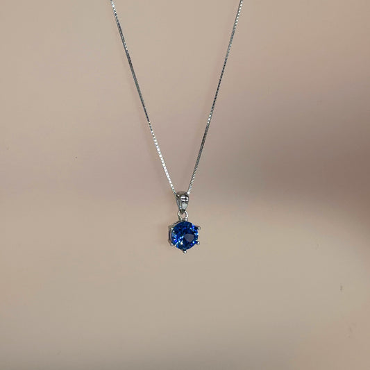 Blue Solitaire Necklace in Italian 92.5 Silver