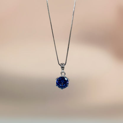 Blue Solitaire Necklace in Italian 92.5 Silver