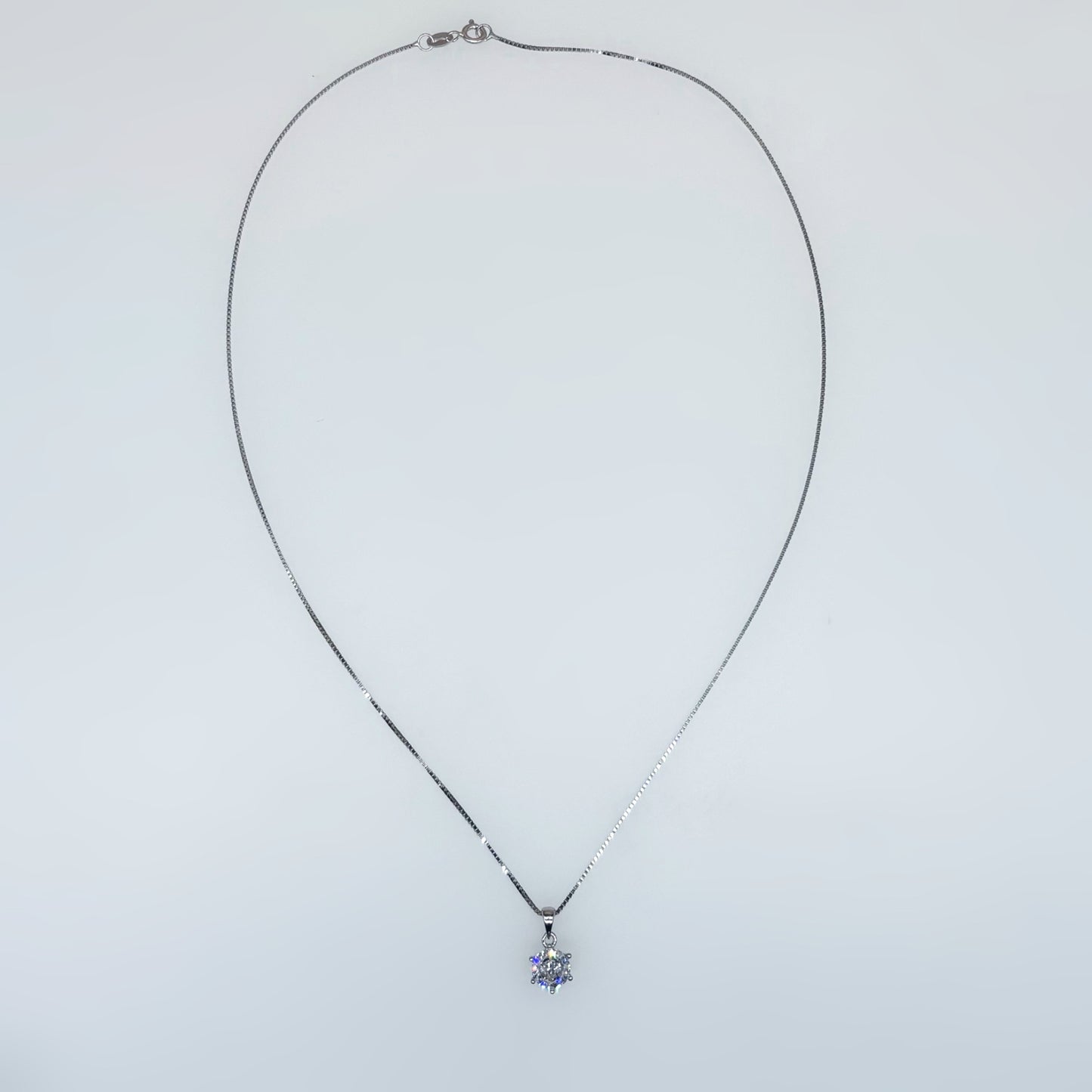 White Solitaire Necklace in Italian 92.5 Silver