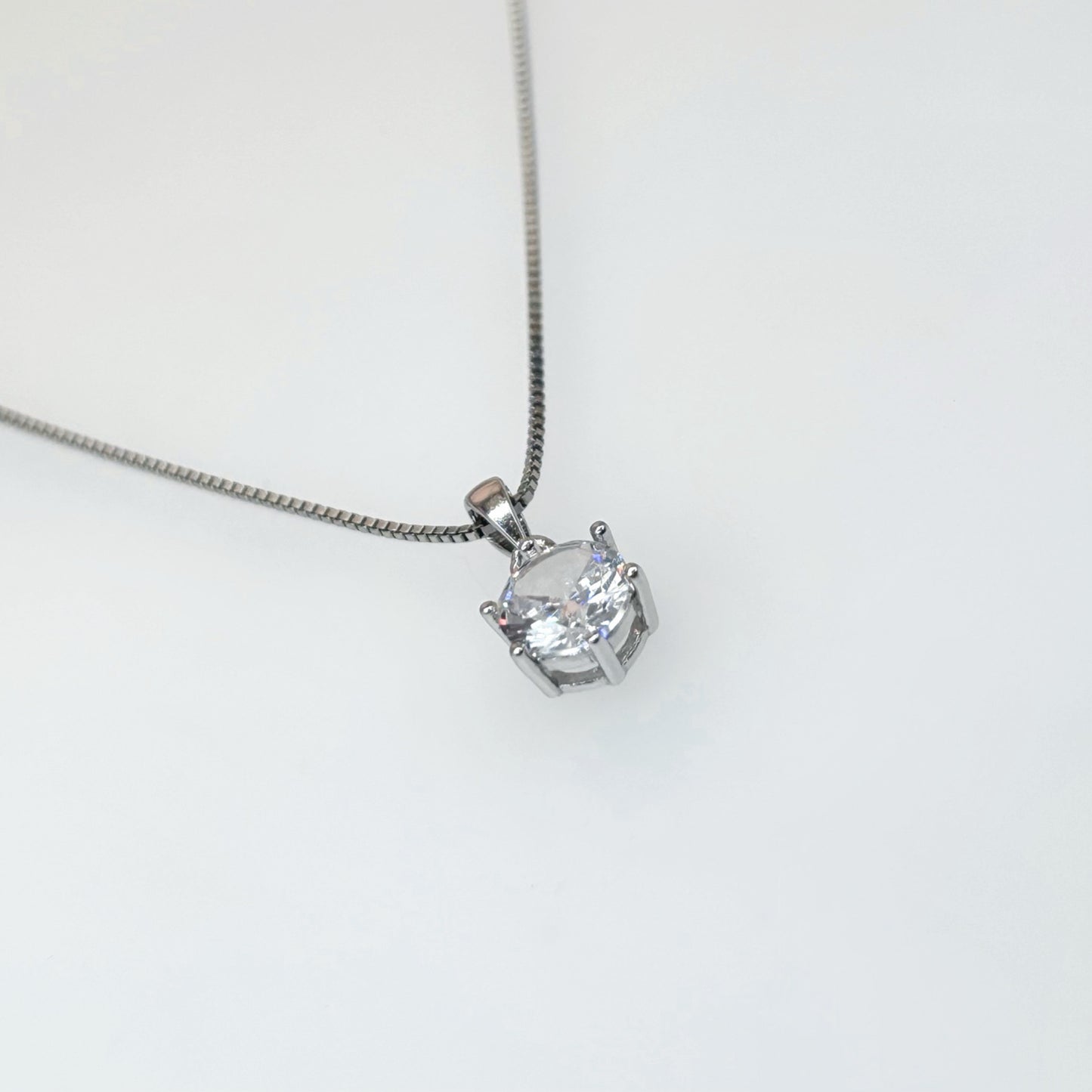White Solitaire Necklace in Italian 92.5 Silver