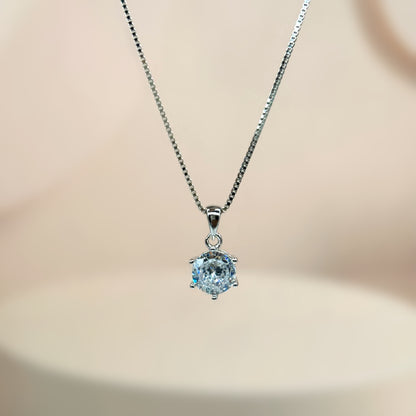 White Solitaire Necklace in Italian 92.5 Silver