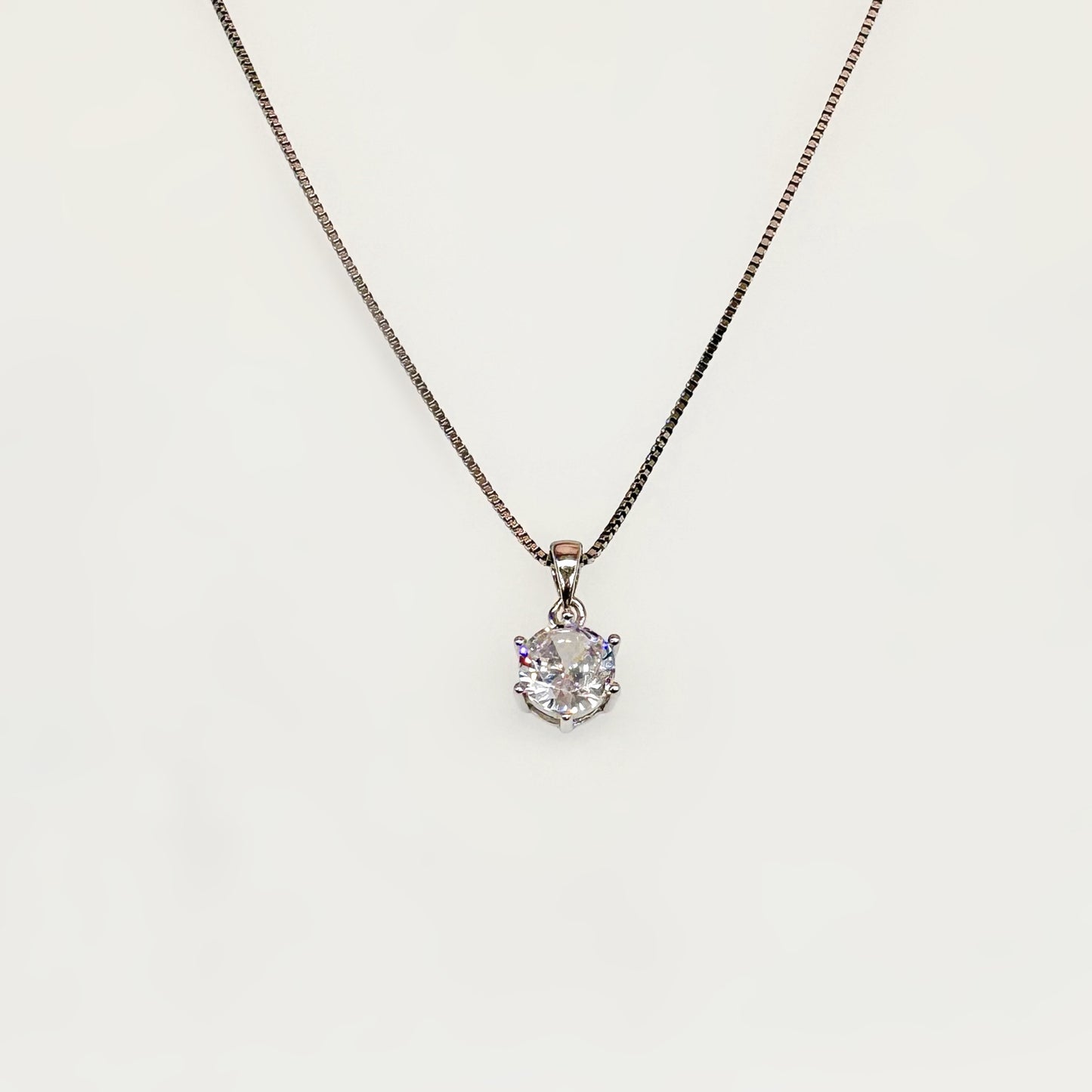 White Solitaire Necklace in Italian 92.5 Silver