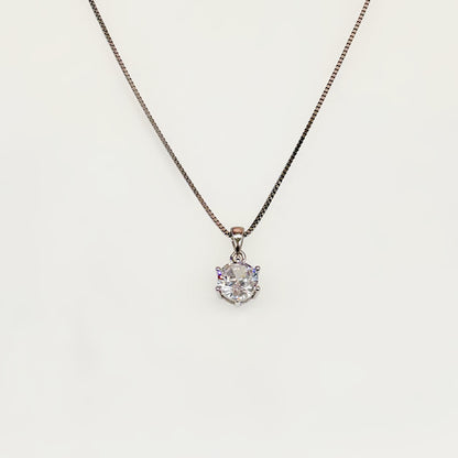 White Solitaire Necklace in Italian 92.5 Silver