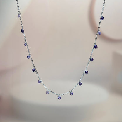 Purple CZ Dangling Charm Necklace in Italian 92.5 Silver