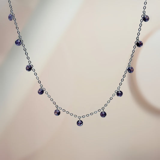 Purple CZ Dangling Charm Necklace in Italian 92.5 Silver