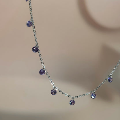 Purple CZ Dangling Charm Necklace in Italian 92.5 Silver