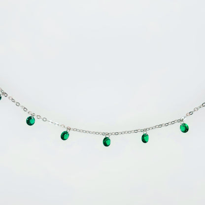 Emerald Green CZ Dangling Charm Necklace in Italian 92.5 Silver