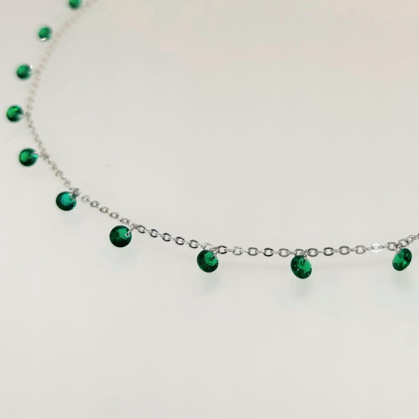 Emerald Green CZ Dangling Charm Necklace in Italian 92.5 Silver
