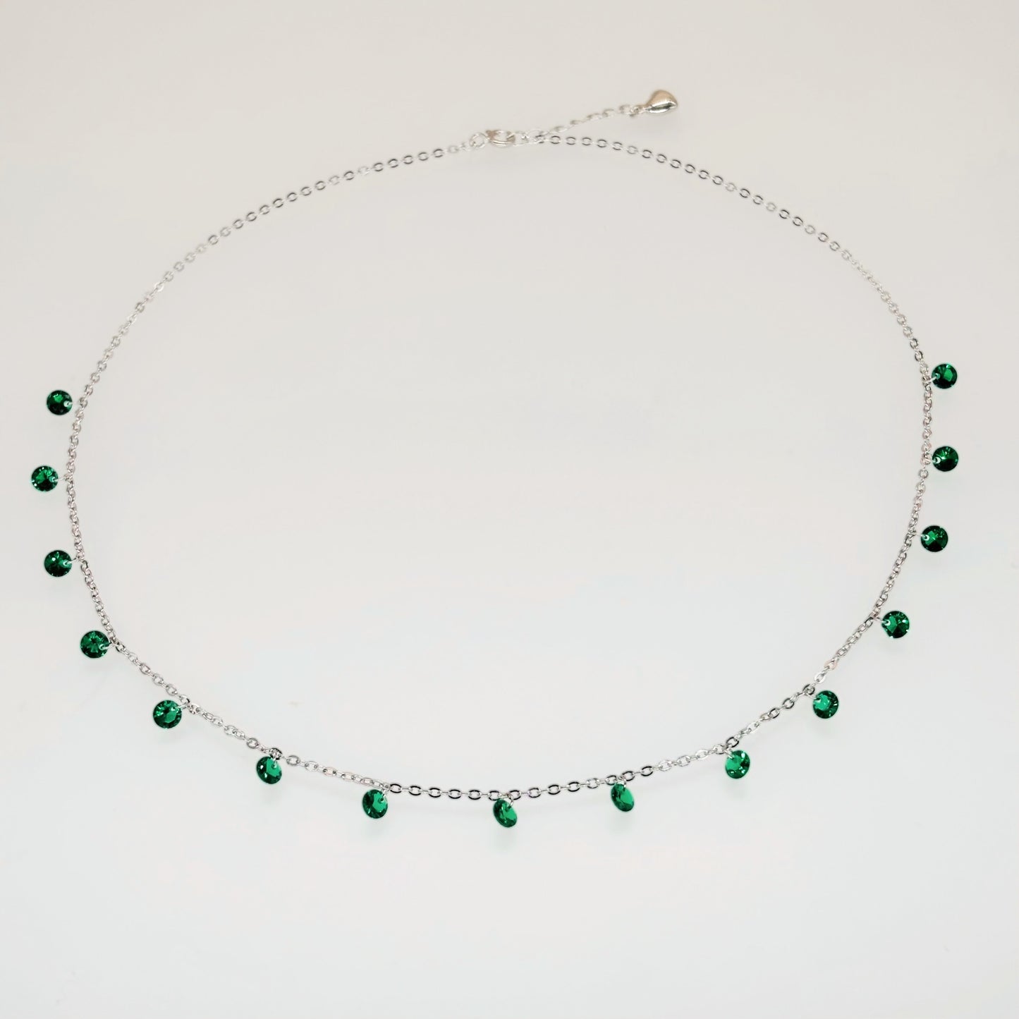 Emerald Green CZ Dangling Charm Necklace in Italian 92.5 Silver