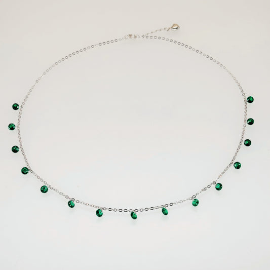 Emerald Green CZ Dangling Charm Necklace in Italian 92.5 Silver
