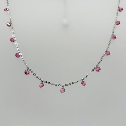Pink CZ Dangling Charm Necklace in Italian 92.5 Silver