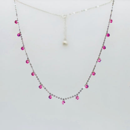 Pink CZ Dangling Charm Necklace in Italian 92.5 Silver