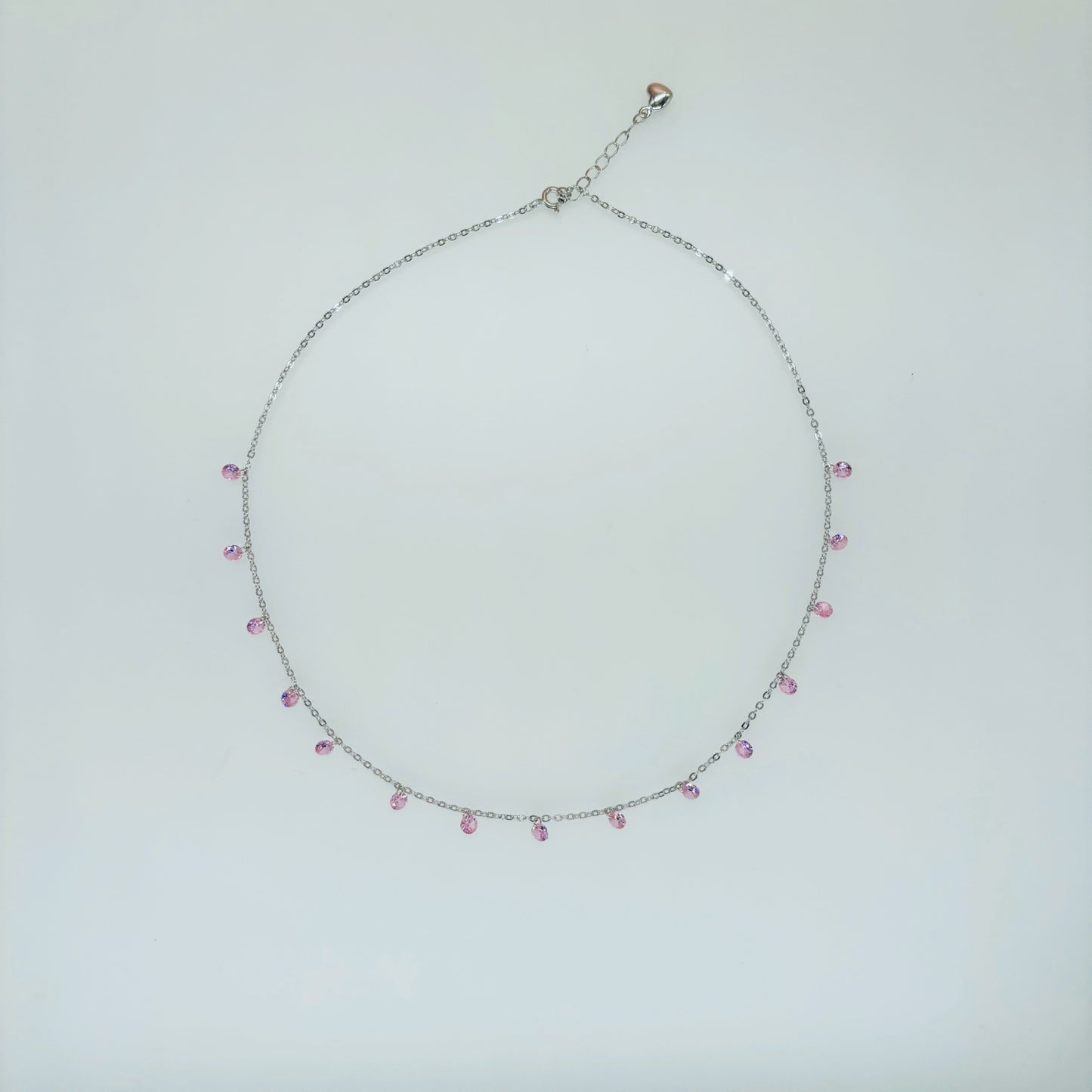 Pink CZ Dangling Charm Necklace in Italian 92.5 Silver