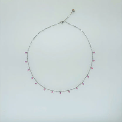 Pink CZ Dangling Charm Necklace in Italian 92.5 Silver