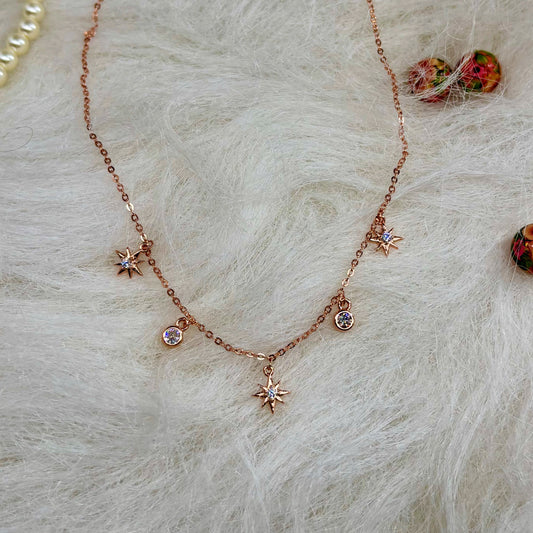 Star & CZ Charm Necklace in Italian 92.5 Silver