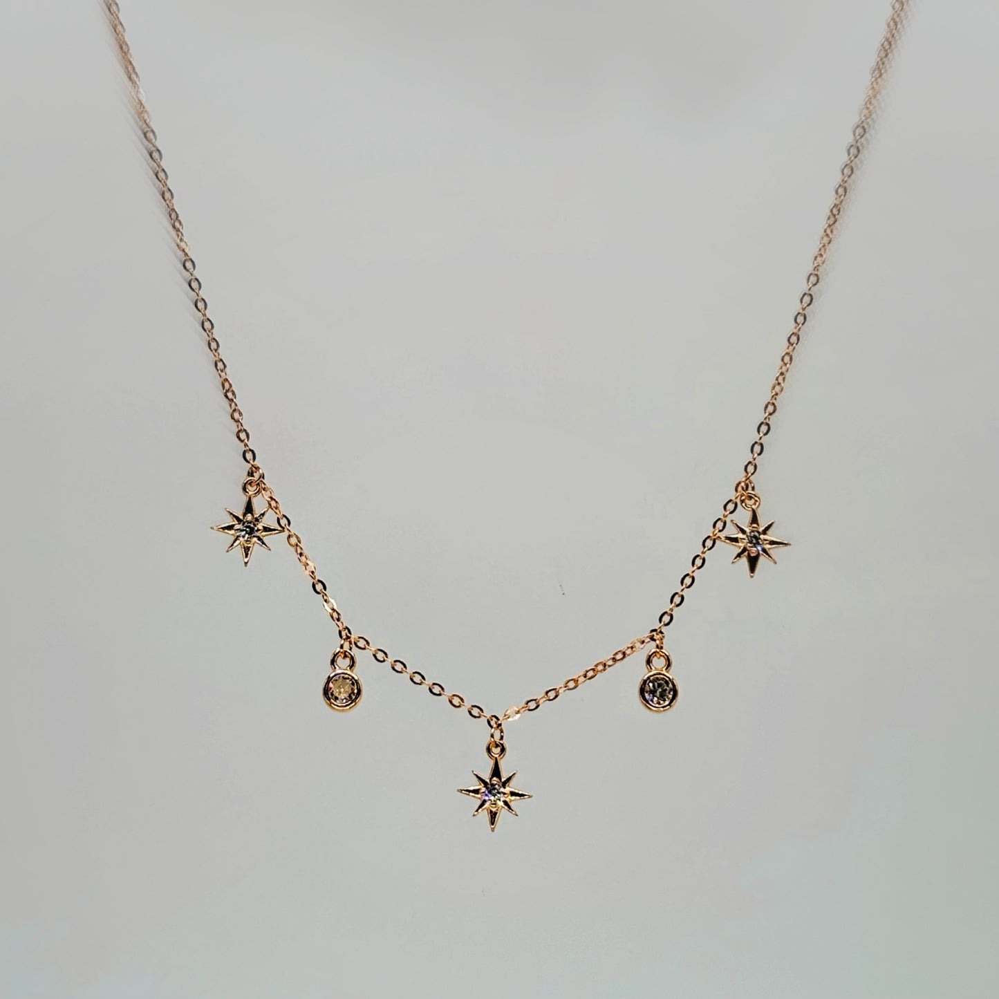 Star & CZ Charm Necklace in Italian 92.5 Silver