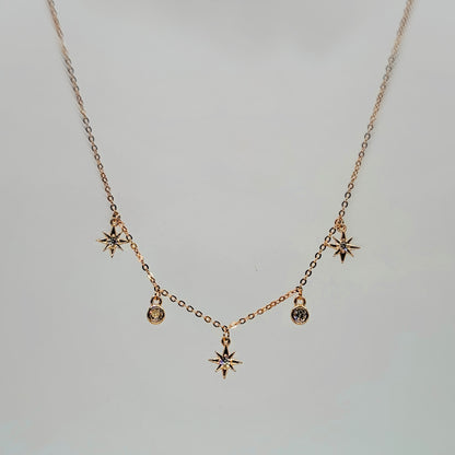 Star & CZ Charm Necklace in Italian 92.5 Silver