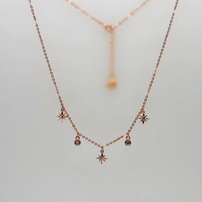 Star & CZ Charm Necklace in Italian 92.5 Silver