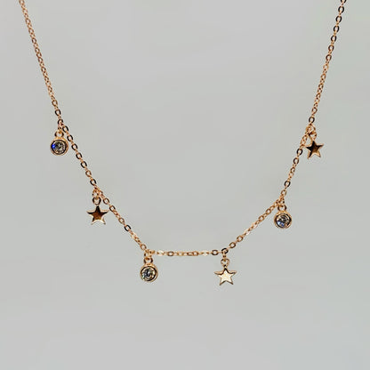 Star & CZ Charm Necklace in Italian 92.5 Silver