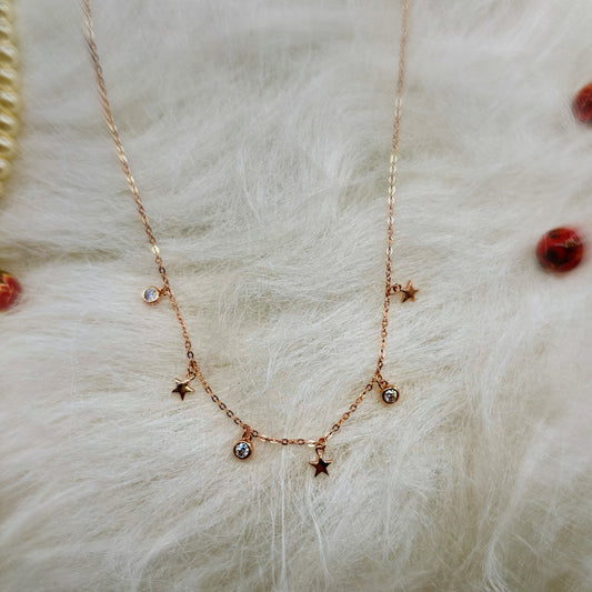 Star & CZ Charm Necklace in Italian 92.5 Silver