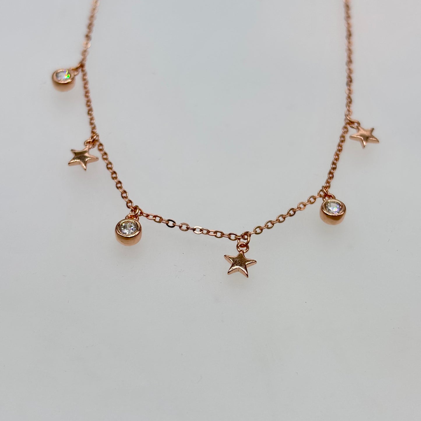 Star & CZ Charm Necklace in Italian 92.5 Silver