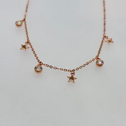 Star & CZ Charm Necklace in Italian 92.5 Silver