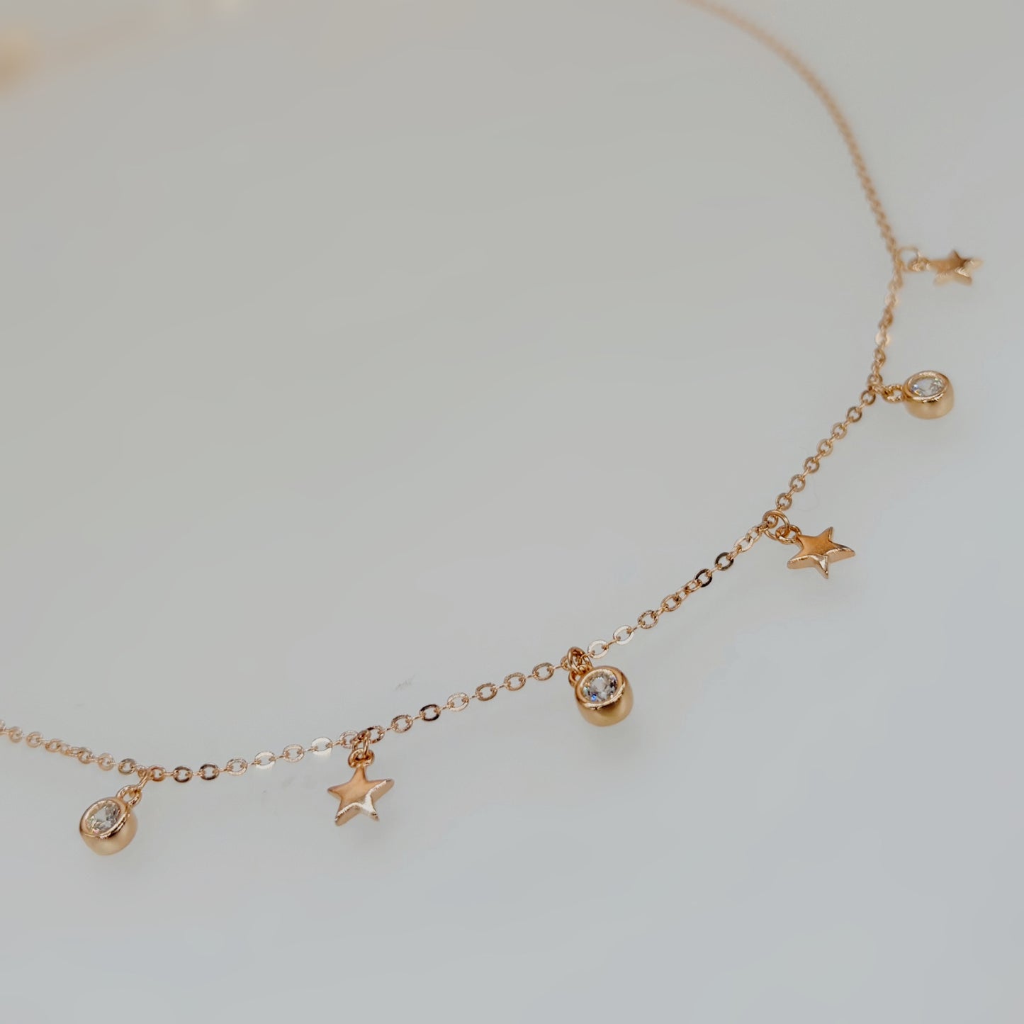 Star & CZ Charm Necklace in Italian 92.5 Silver