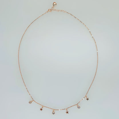 Star & CZ Charm Necklace in Italian 92.5 Silver