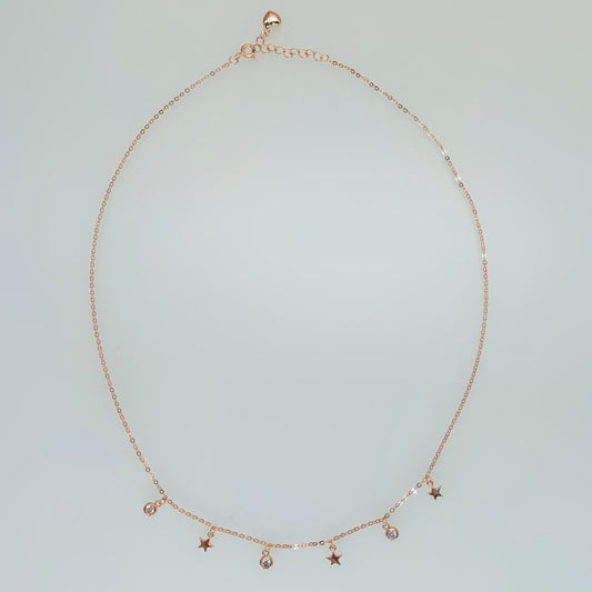 Star & CZ Charm Necklace in Italian 92.5 Silver
