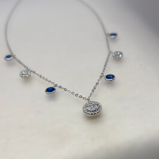 Celestial Blue Droplet Charm Necklace in Italian 92.5 Silve