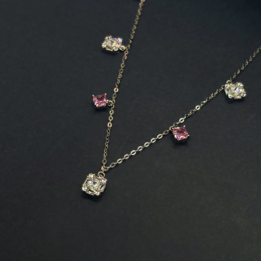 Radiant Dual-Tone Princess Cut Charm Necklace