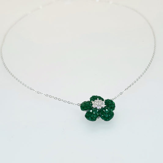 Emerald Blossom Elegance Necklace – Italian 92.5 Silver
