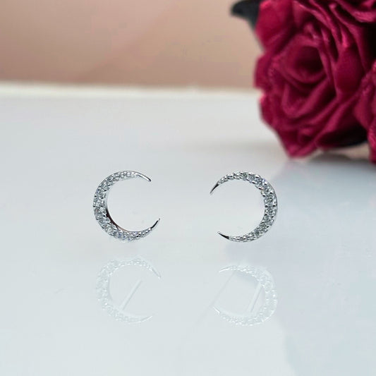 Celestial Crescent CZ Studs in Italian 92.5 Sterling Silver