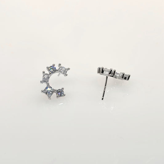 Radiant Crescent Cluster CZ Studs – Italian 92.5 Silver Elegance