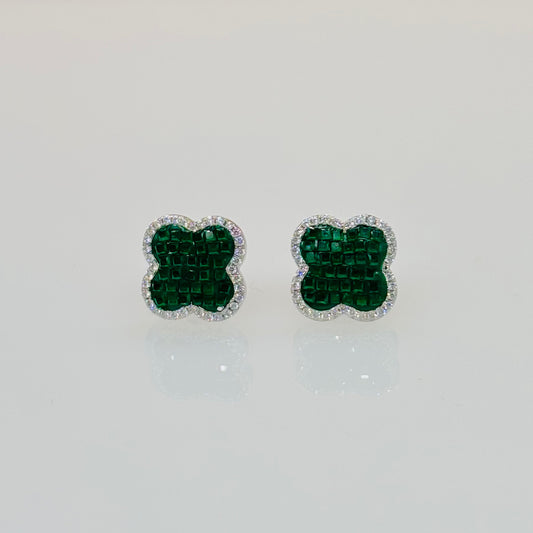 Emerald Mosaic Clover Studs in Italian 92.5 Silver