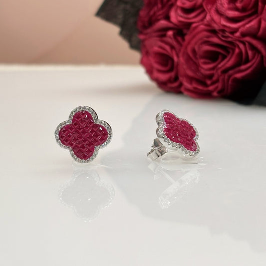 “Ruby Weave Clover Studs in Italian 92.5 Silver”