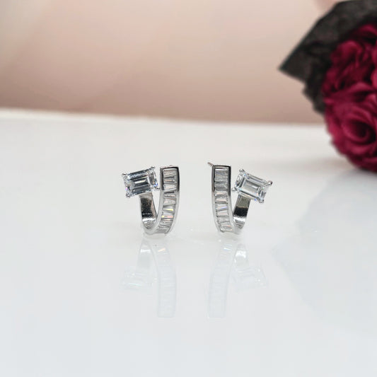 Radiant Baguette Elegance 92.5 Silver Hoops”