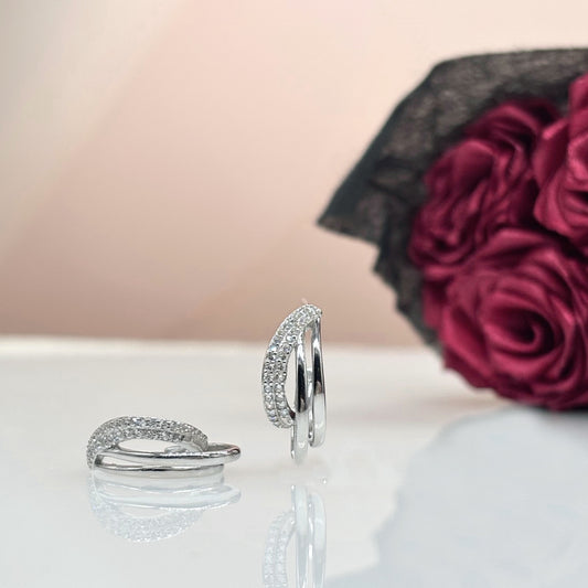 Radiant Dual-Band Pavé Hoop Earrings in Italian 92.5 Silver